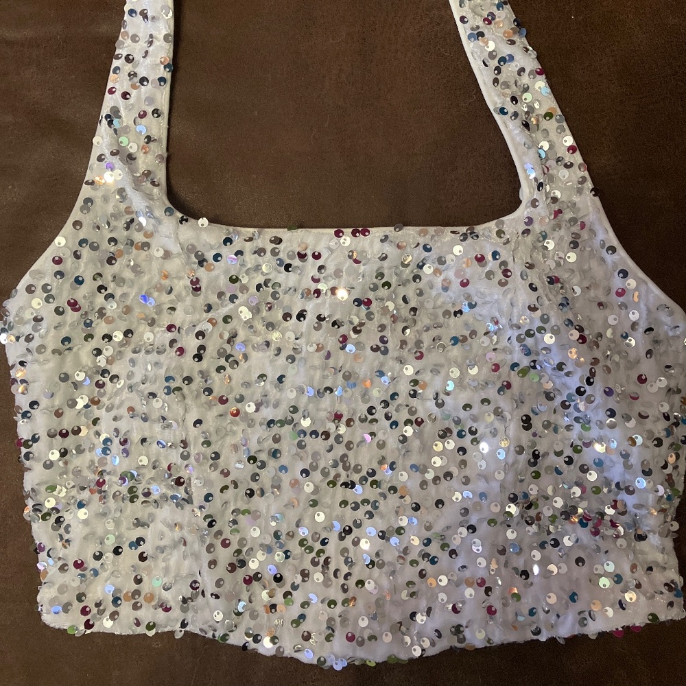 White halter sequin top
